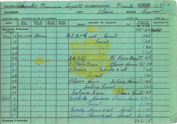 The Family’s Flight To Plains, KS Is Documented On This Page (Source: Angell Family)